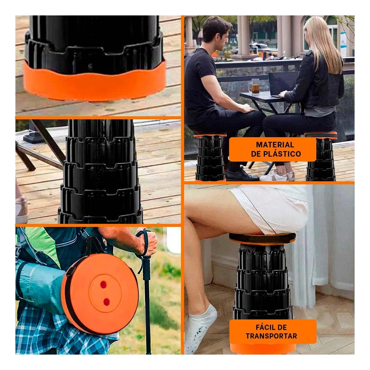 SILLA RESISTENTE PLEGABLE 2 SEGUROS PORTATILES CENTRO NEGRO NARANJA Y+POST IT - 2