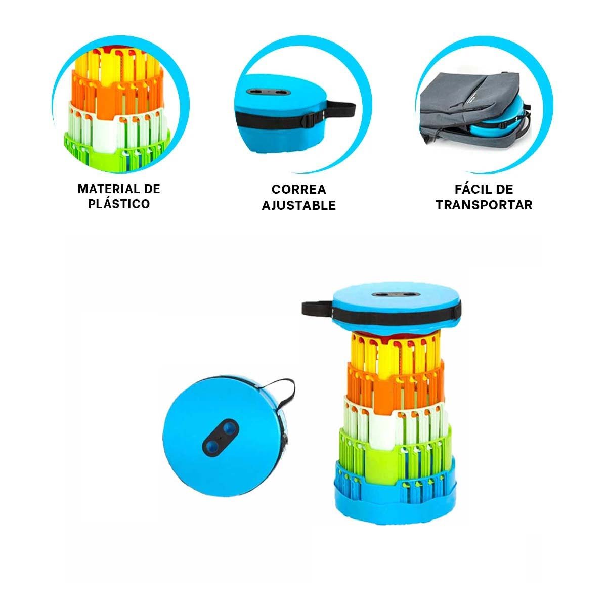TABURETE PLEGABLE PORTATIL CON 2 SEGUROS PRACTICOS PARA HOGAR TAPA CELESTE MULTICOLOR Y+POST IT - 5
