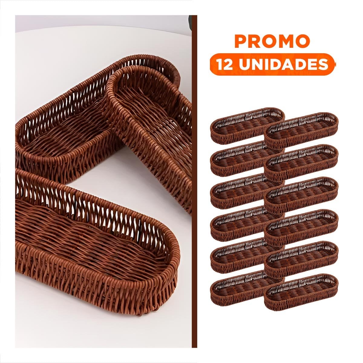 PACK12 CESTO FUNCIONAL TEJIDO MULTIUSO OVALADO MARRON PARA HOGAR MODERNO - 1