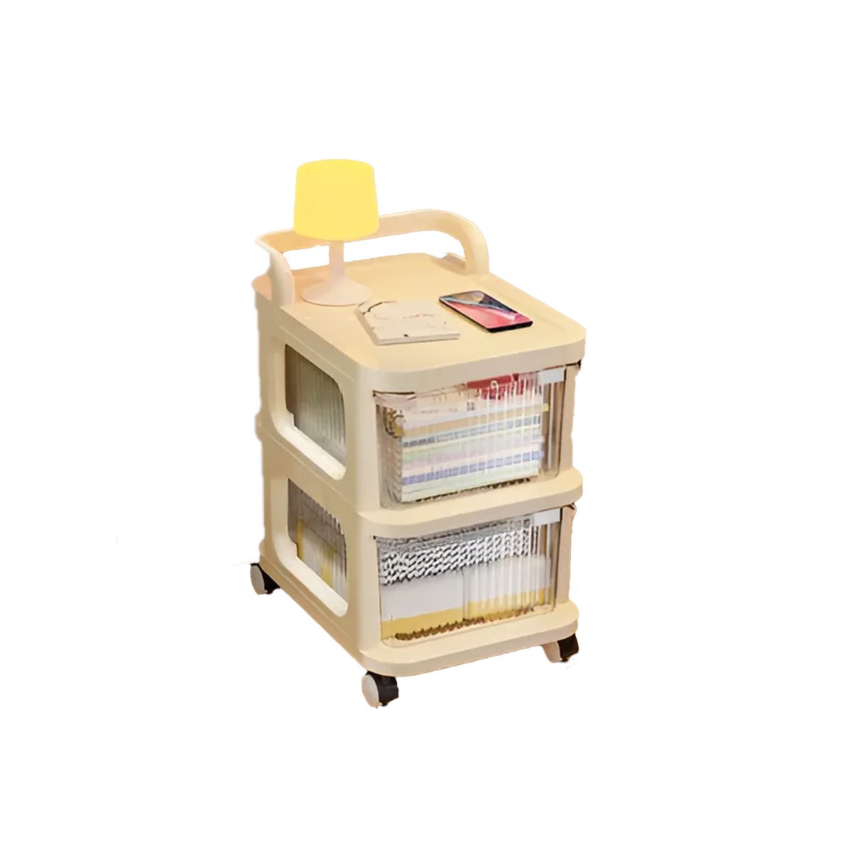 CARRITO MODERNO CERRADO CON CAJONES DE 2 NIVELES CON ASA BEIGE CLARO SALA Y+LIGAS REGALO - 5