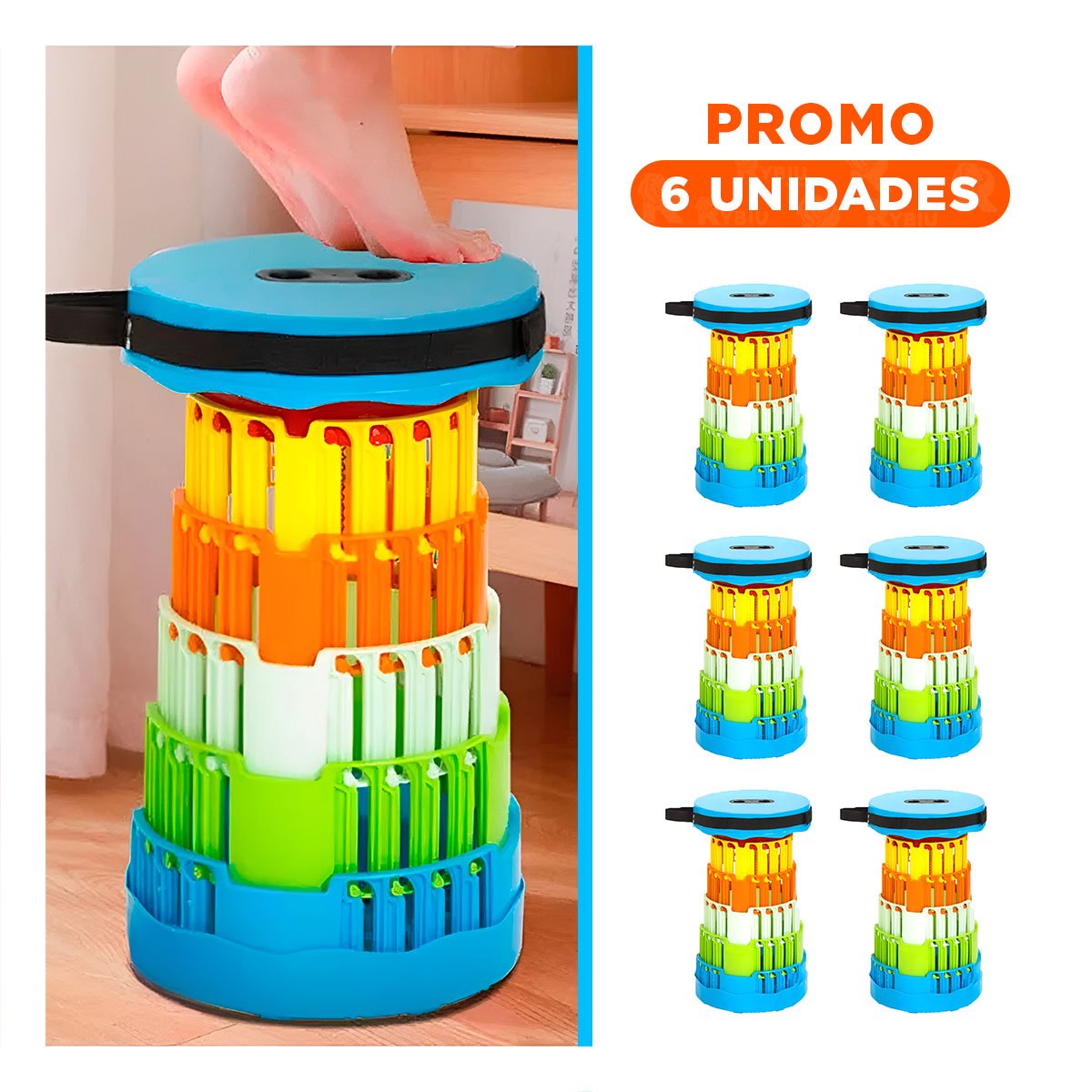 PACK6 SILLON COMPACTO PLEGABLE CON 2 SEGUROS COMODOS EN HOGAR TAPA CELESTE Y+REGALO STICKER - 1