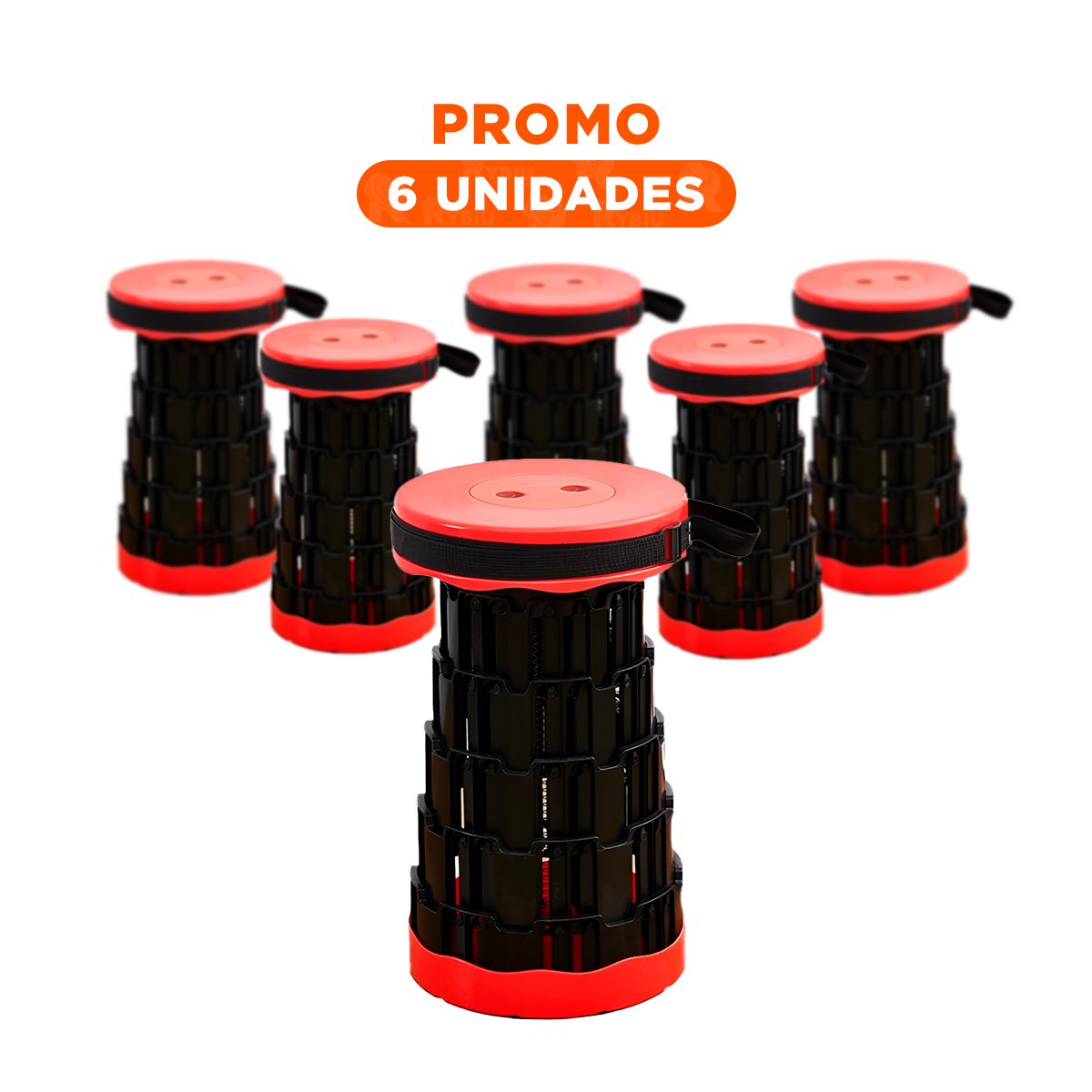 PACK6 TABURETE COMPACTO PLEGABLE 2 SEGUROS PORTATILES DISENO ROJO NEGRO Y+REGALO STICKER - 1