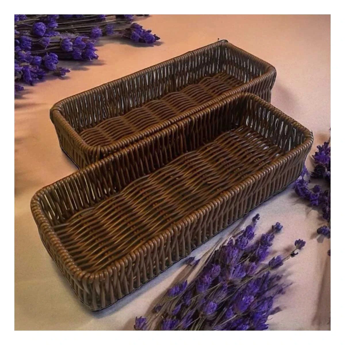CESTA PRACTICA TEJIDA MULTIUSO RECTANGULAR MARRON USO DIARIO EN CASA HOGAR Y+REGALO STICKER - 2