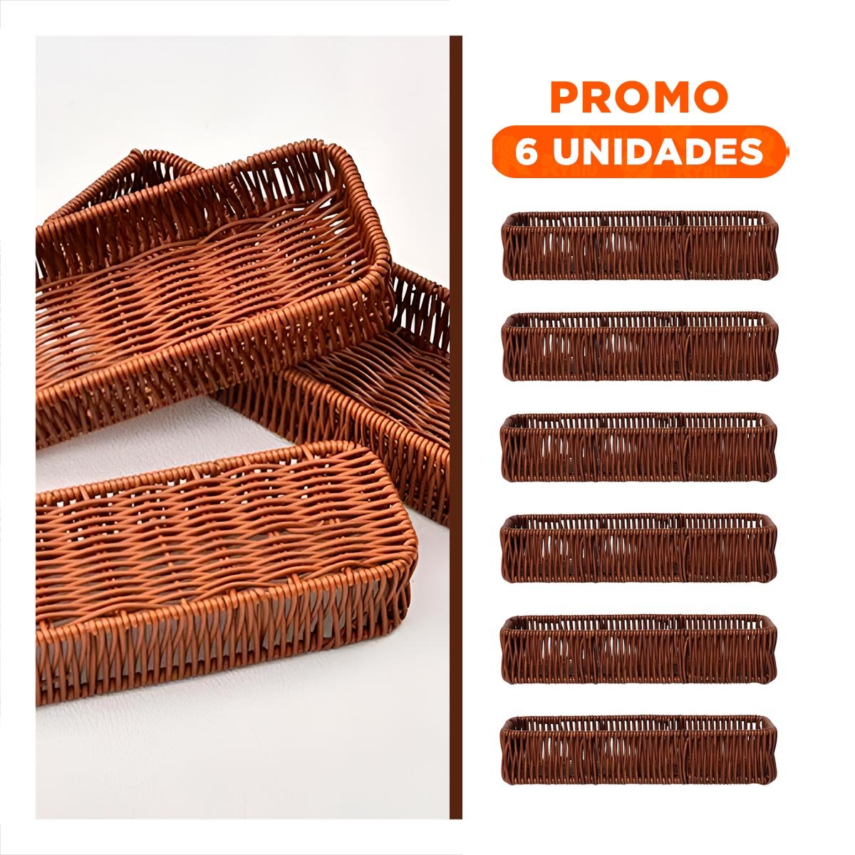 PACK6 CESTO DECORATIVO TEJIDO MULTIUSO RECTANGULAR MARRON ORDEN PERSONAL Y+REGALO STICKER - 1