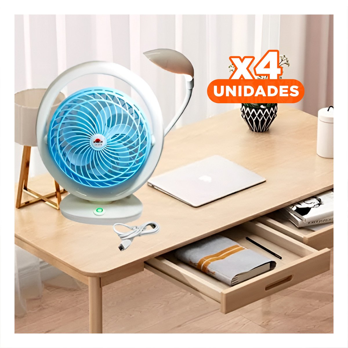 PACK4 CIRCULADOR FUNCIONAL RECARGABLE CON LUZ Y 3 VELOCIDADES CELESTE Y+PAPEL REGALO - 1