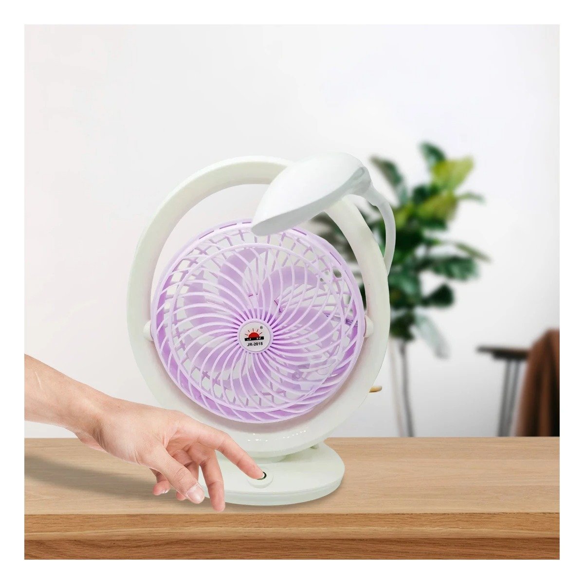 VENTILADOR RECARGABLE CON LAMPARA DE MESA DE 3 VELOCIDADES COMODO COLOR LILA - 1