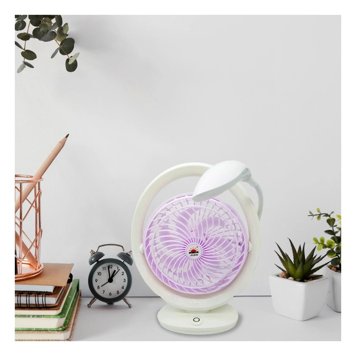VENTILADOR RECARGABLE CON LAMPARA DE MESA DE 3 VELOCIDADES COMODO COLOR LILA - 3