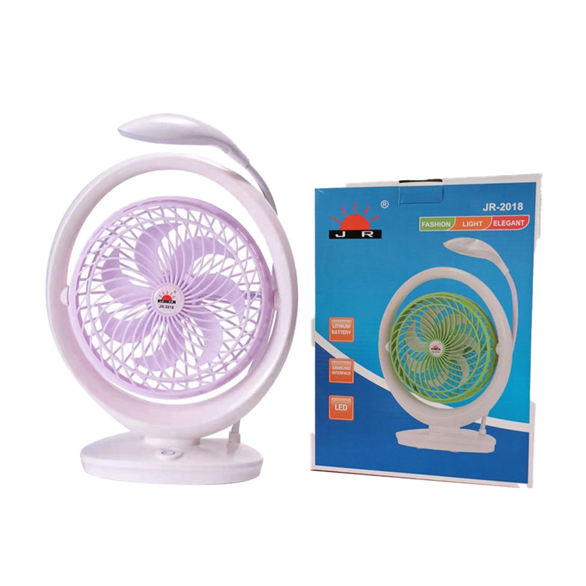 VENTILADOR MODERNO RECARGABLE CON ILUMINACION DE MESA 3 VELOCIDADES LILA Y+LIGAS REGALO - 5