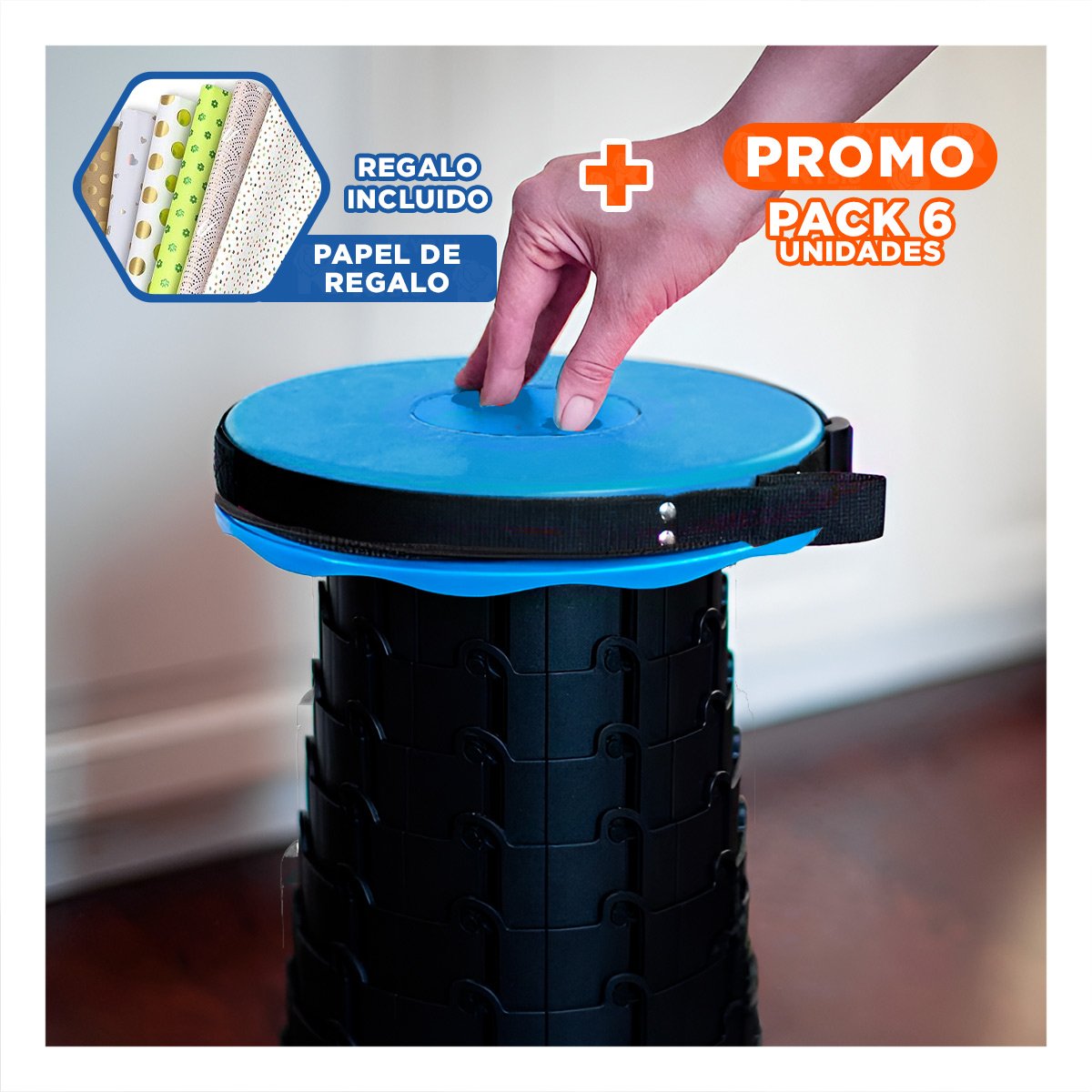 PACK6 ASIENTO PRACTICO PLEGABLE PORTATIL CON DOBLE SEGURO PARA CASA HOGAR - 1
