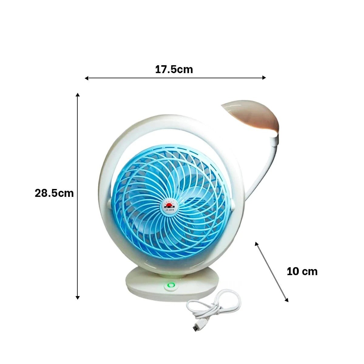 VENTILADOR MODERNO RECARGABLE CON ILUMINACION DE MESA 3 VELOCIDADES CELESTE Y+LIGAS REGALO - 4