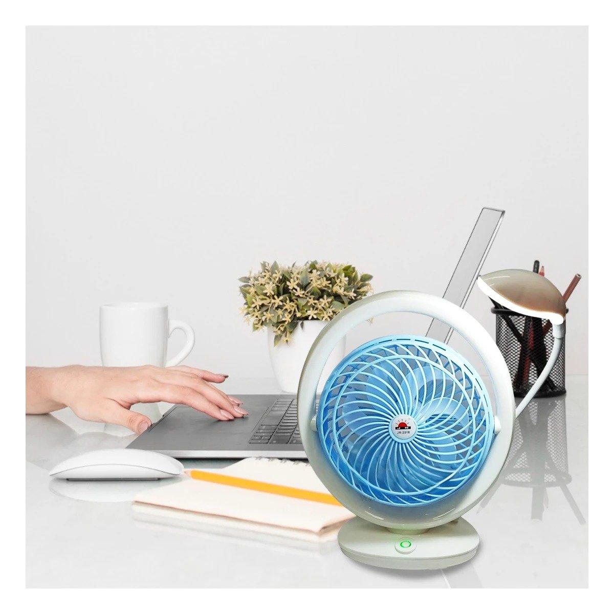 PACK2 CIRCULADOR RECARGABLE CON LAMPARA DE MESA 3 VELOCIDADES COLOR CELESTE - 2