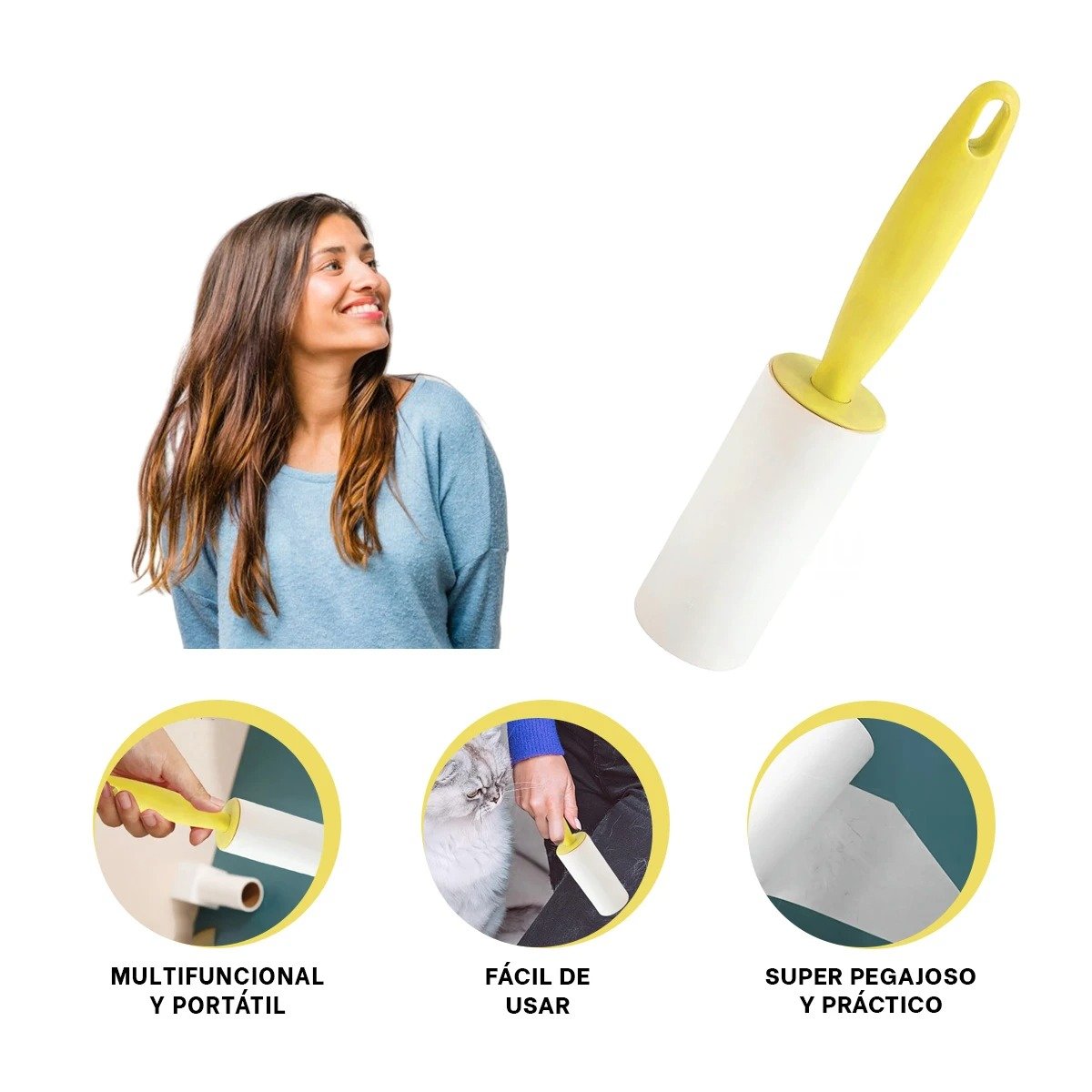 RODILLO REMOVEDOR DE PELUSA PARA PRENDAS Y SUPERFICIES EN HOGAR AMARILLO Y+PAPEL REGALO - 5