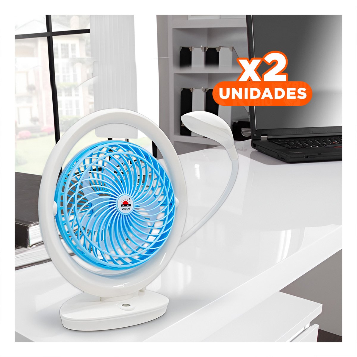 PACK2 CIRCULADOR PORTATIL RECARGABLE CON LUZ DE MESA 3 VELOCIDADES CELESTE Y+PAPEL REGALO - 1