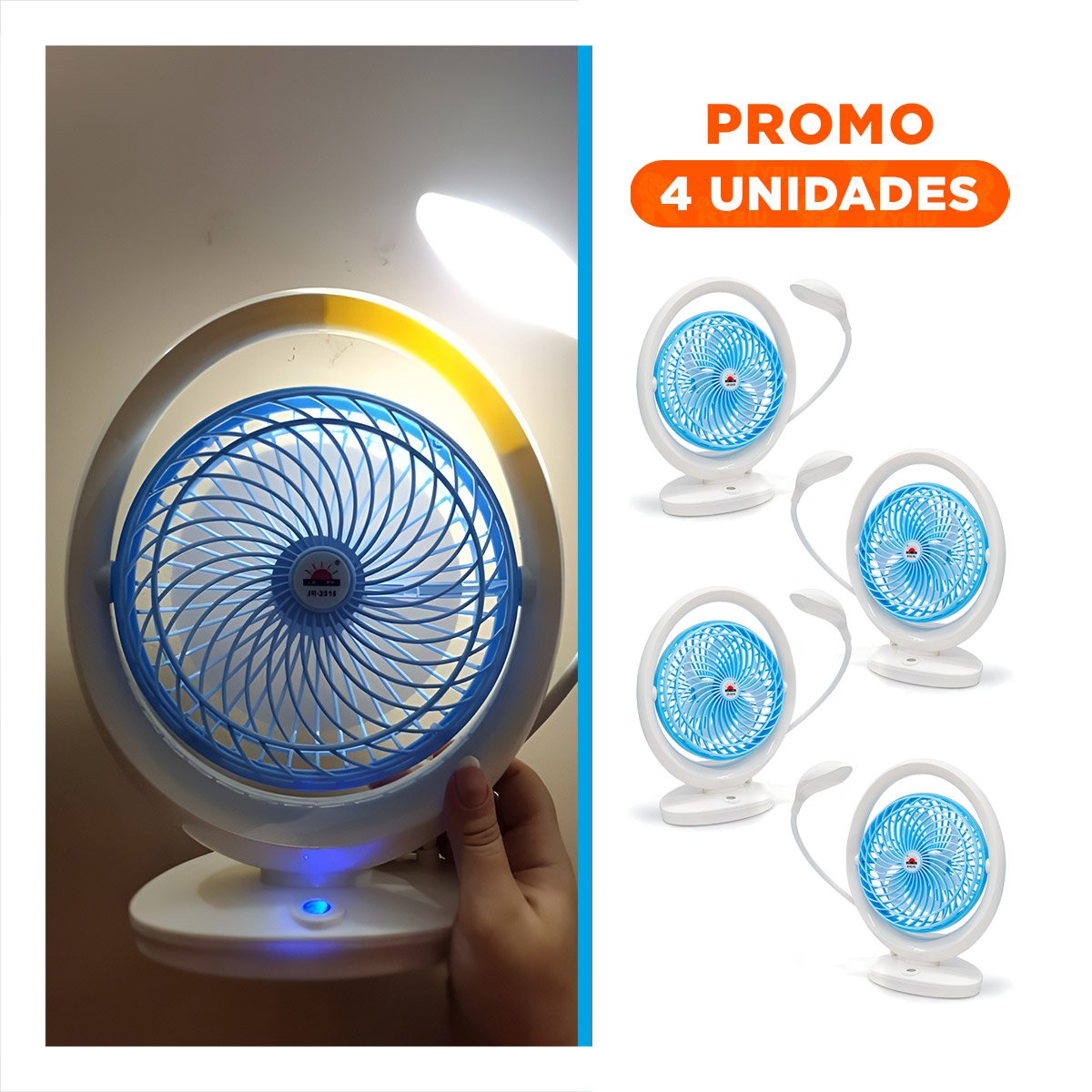 PACK4 CIRCULADOR MODERNO RECARGABLE CON LAMPARA DE MESA 3 VELOCIDADES CELESTE - 1