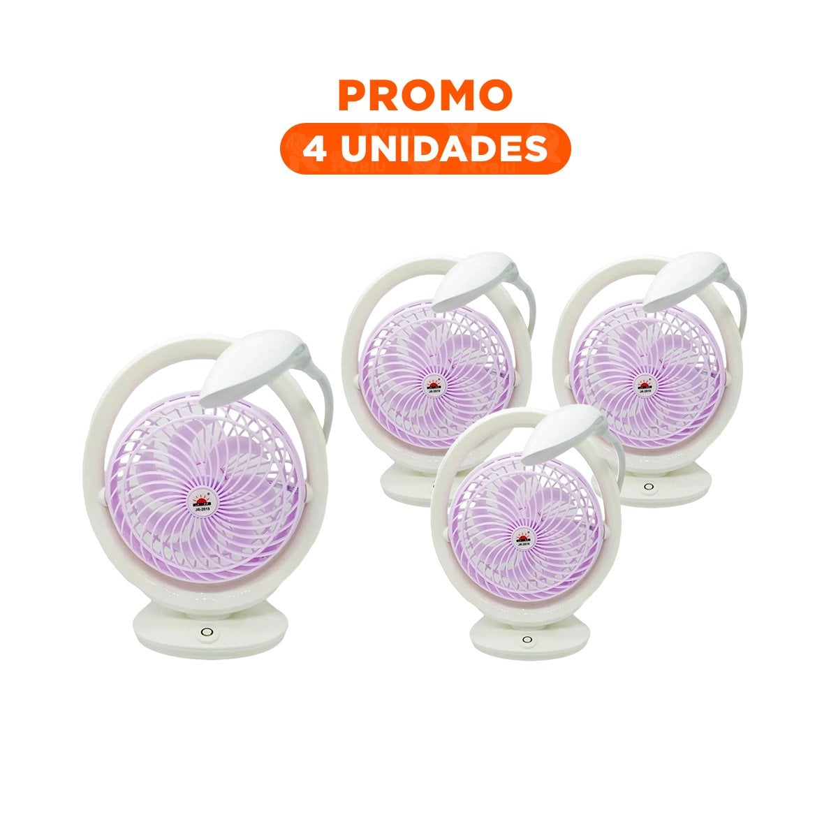 PACK4 ABANICO MODERNO RECARGABLE CON LAMPARA DE MESA 3 VELOCIDADES LILA - 1