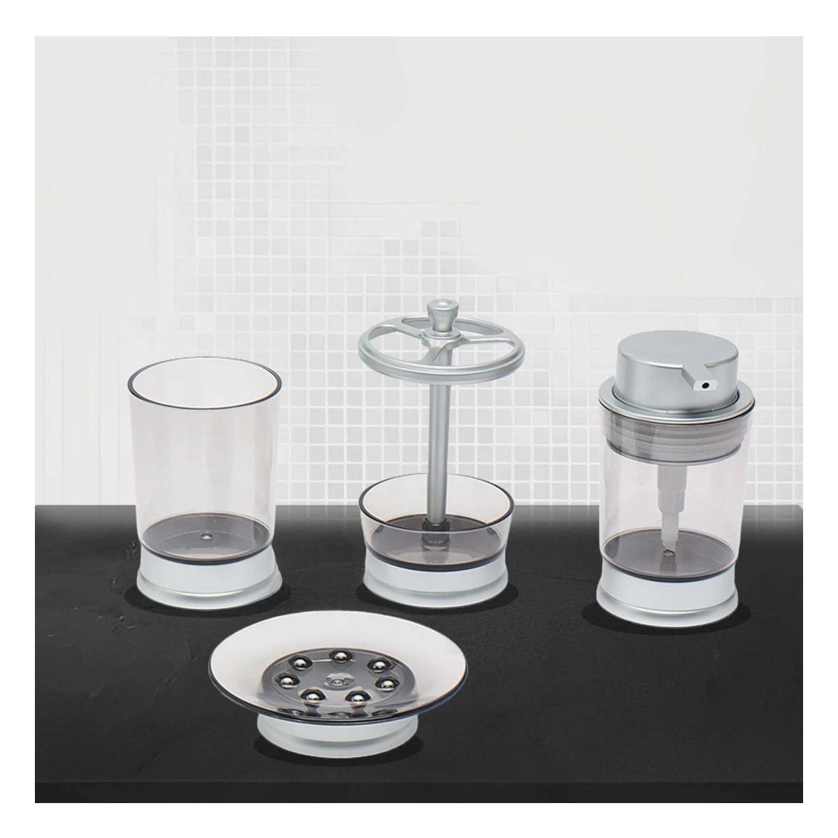 SET ASEO 4 PIEZAS COLOR PLATEADO PARA ORDEN DIARIO EN HOGAR MODERNO PREMIUM - 5
