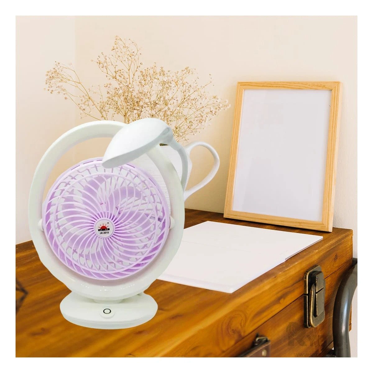 PACK4 ABANICO FUNCIONAL RECARGABLE CON LUZ Y 3 VELOCIDADES DISENO LILA Y+PAPEL REGALO - 5
