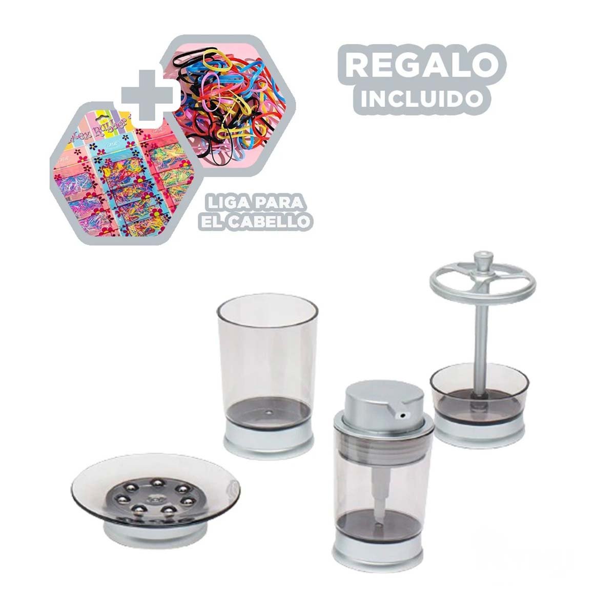 SET DECORATIVO ASEO 4 PIEZAS PLATEADO PARA ORDEN PERSONAL DIARIO EXTRA PLUS Y+LIGAS REGALO - 2