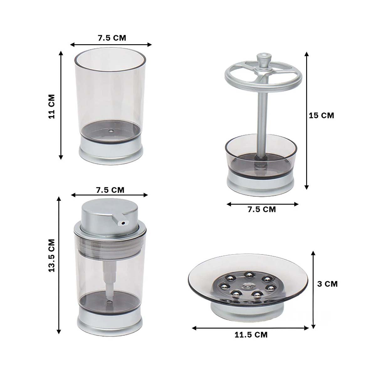 SET DECORATIVO ASEO 4 PIEZAS PLATEADO PARA ORDEN PERSONAL DIARIO EXTRA PLUS Y+LIGAS REGALO - 4