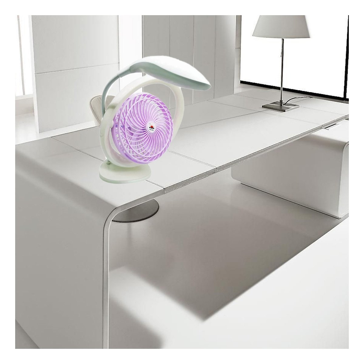 PACK2 ABANICO RECARGABLE CON LAMPARA DE MESA Y 3 VELOCIDADES COLOR LILA - 5