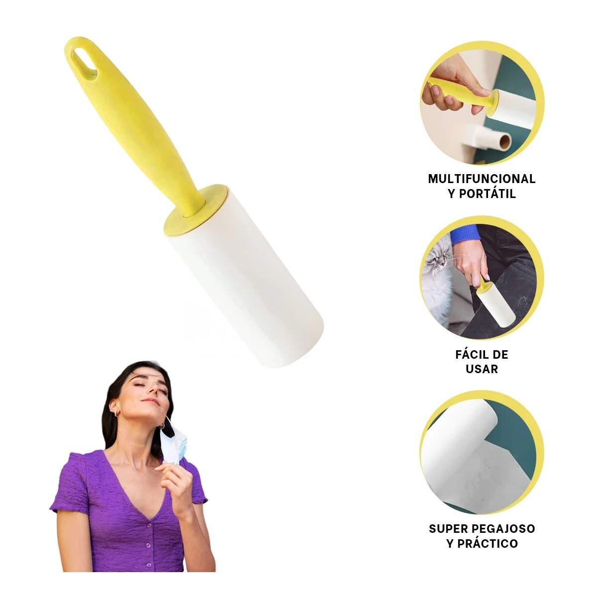 RODILLO MANUAL QUITA PELUSA PARA TELAS Y ASIENTOS EN CASA AMARILLO Y+LIGAS REGALO - 5