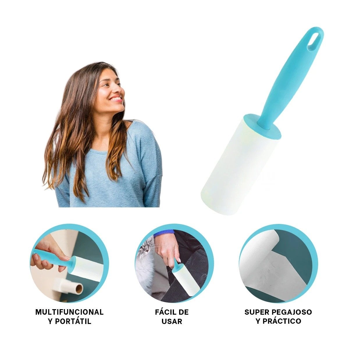 RODILLO PRACTICO QUITA PELUSA PARA ROPA DE USO DIARIO CELESTE Y+POST IT - 5