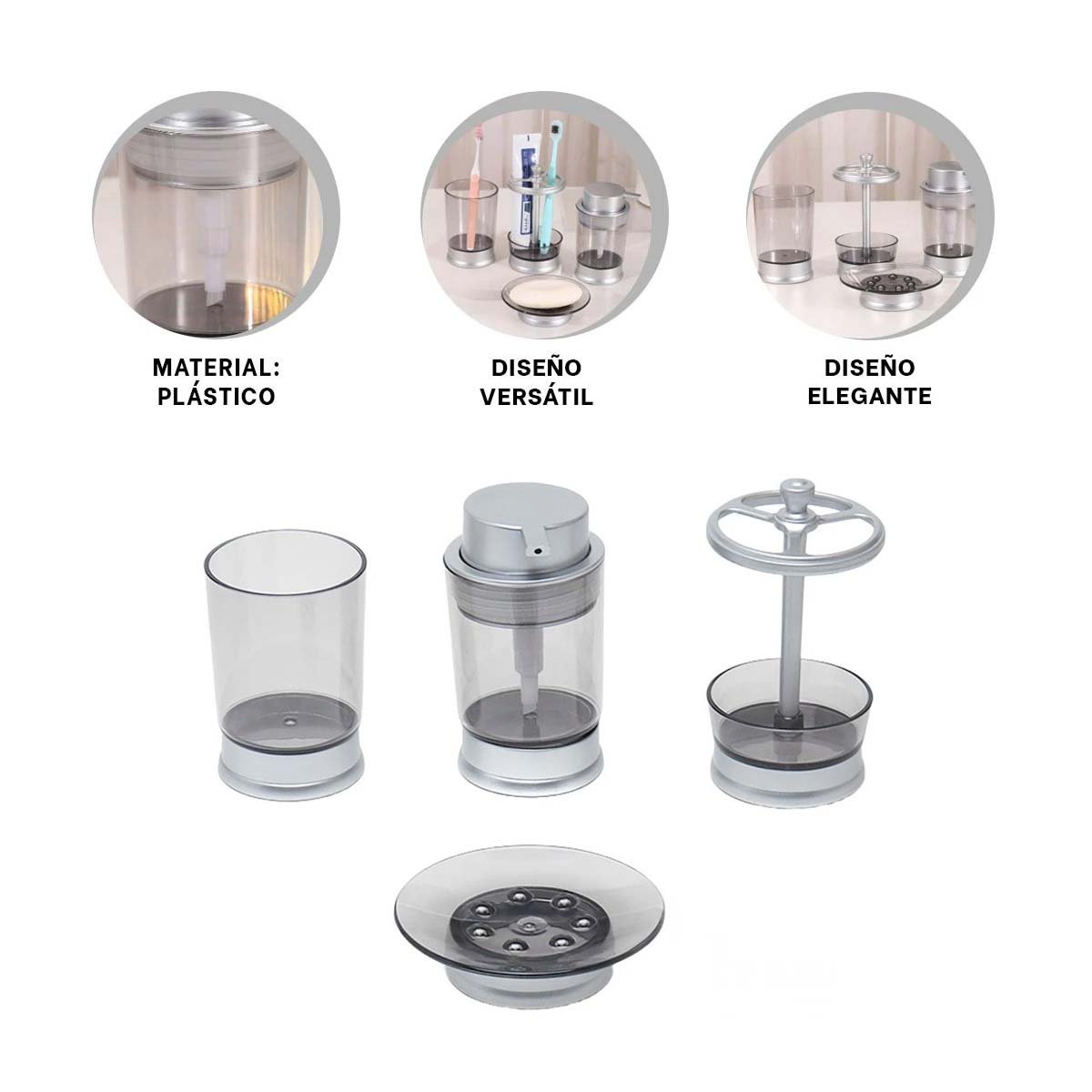 SET ORGANIZADOR ASEO 4 PIEZAS PLATEADO PARA ESPACIOS DEL HOGAR ACTUAL PLUS Y+PAPEL REGALO - 5