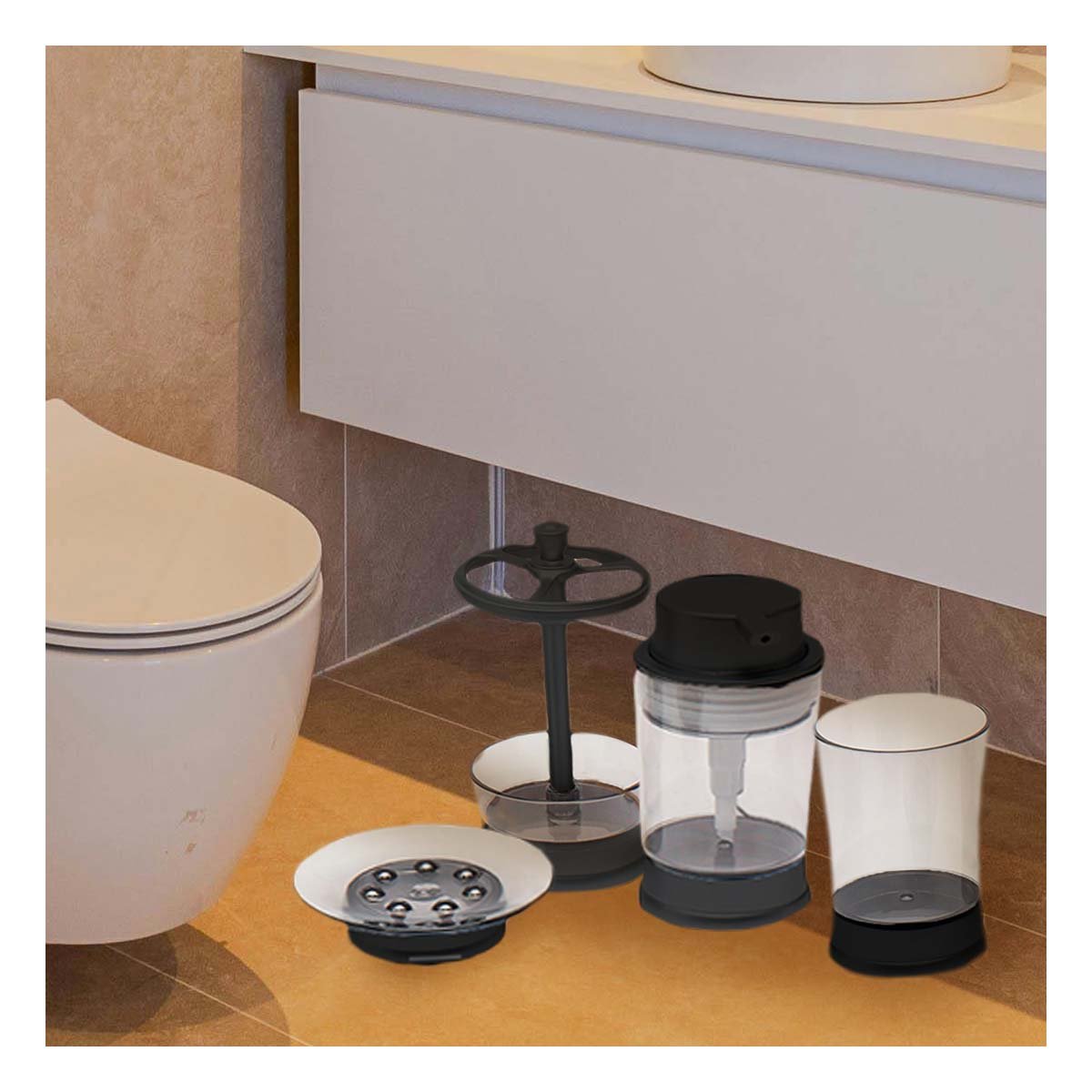 SET ASEO 4 PIEZAS COLOR NEGRO PARA ORDEN DIARIO EN HOGAR MODERNO PREMIUM - 1