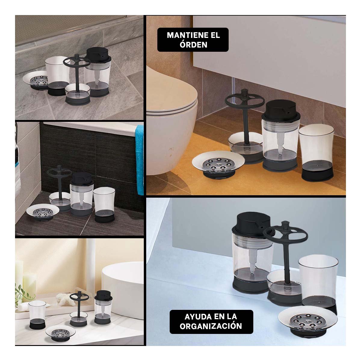 SET ASEO 4 PIEZAS COLOR NEGRO PARA ORDEN DIARIO EN HOGAR MODERNO PREMIUM - 2