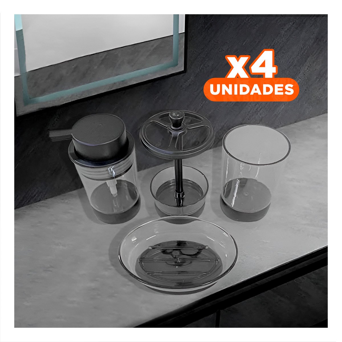 PACK4 COLECCION FUNCIONAL ASEO 4 PIEZAS NEGRO PARA HOGAR MODERNO TOTAL MAXIMO Y+PAPEL REGALO - 1
