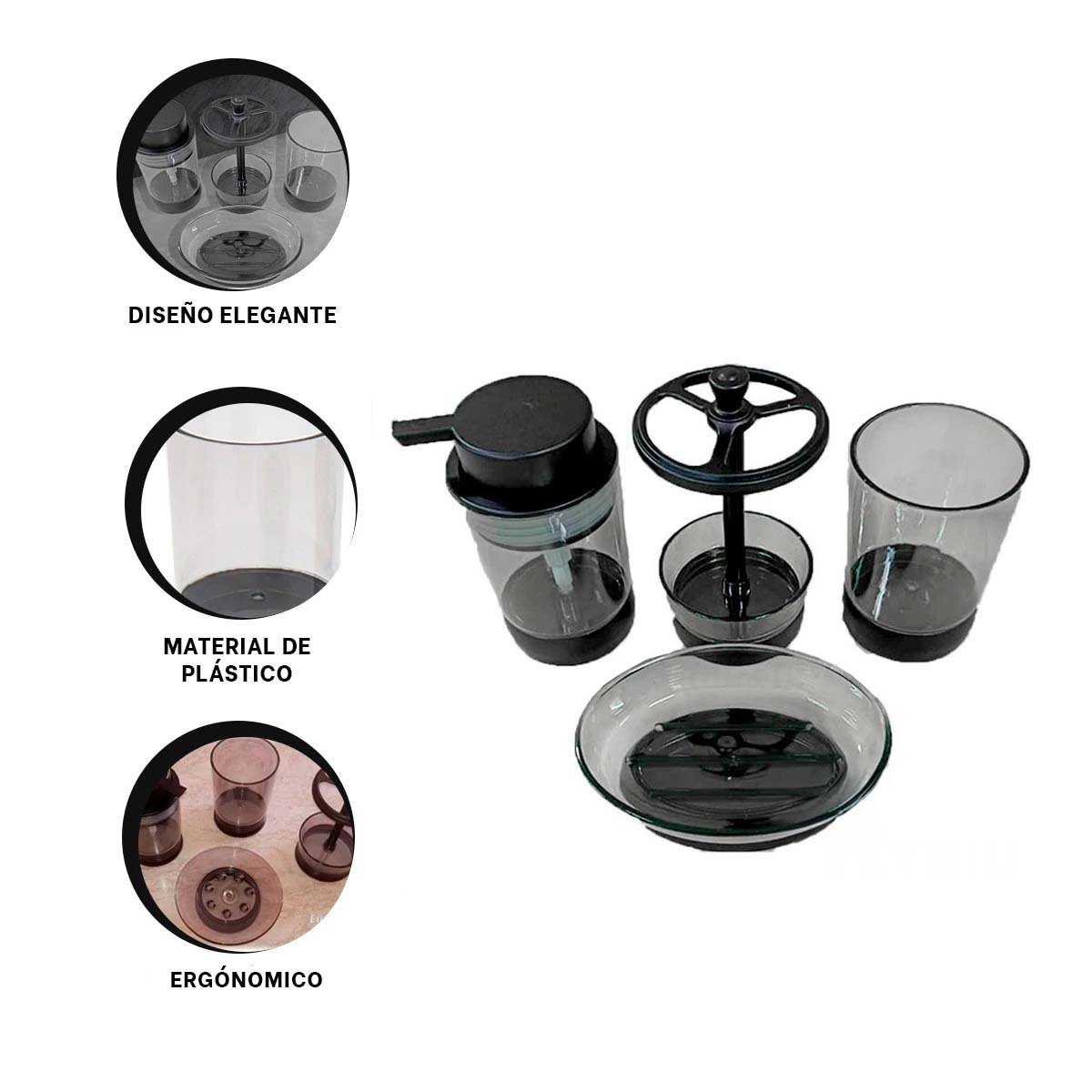 SET FUNCIONAL ASEO 4 PIEZAS NEGRO PARA HOGAR MODERNO TOTAL MAXIMO Y+POST IT - 5
