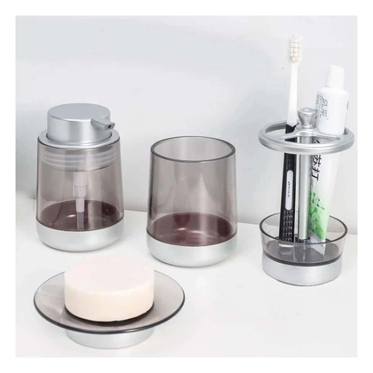 PACK4 COLECCION FUNCIONAL ASEO 4 PIEZAS PLATEADO PARA HOGAR MODERNO TOTAL MAXIMO Y+PAPEL REGALO - 2