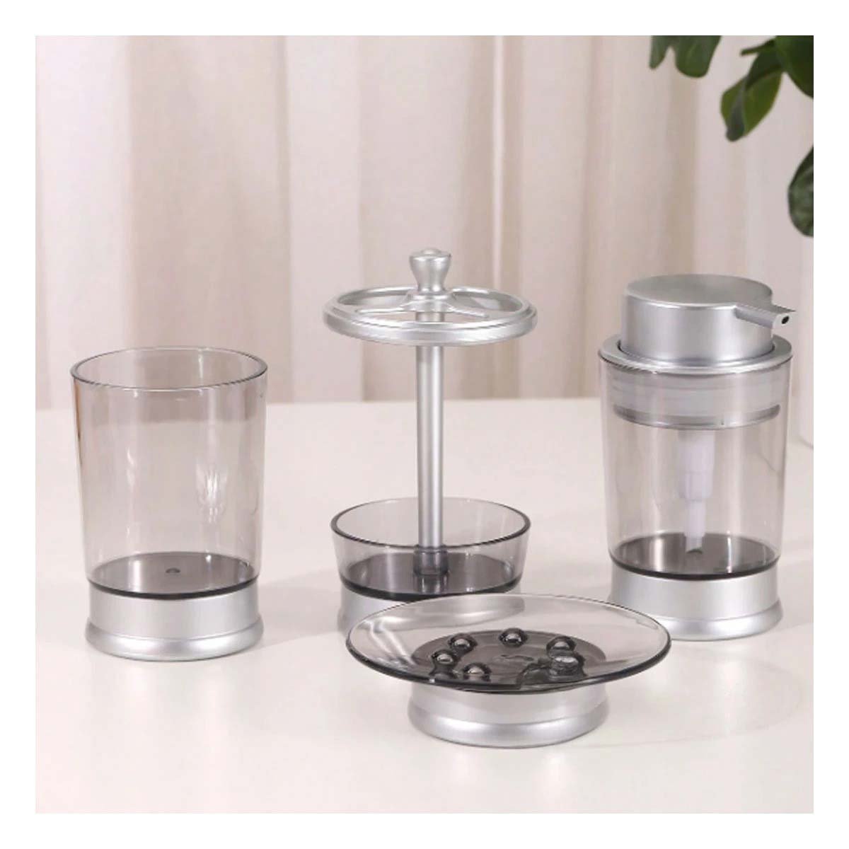 SET FUNCIONAL ASEO 4 PIEZAS PLATEADO PARA HOGAR MODERNO TOTAL MAXIMO Y+POST IT - 3