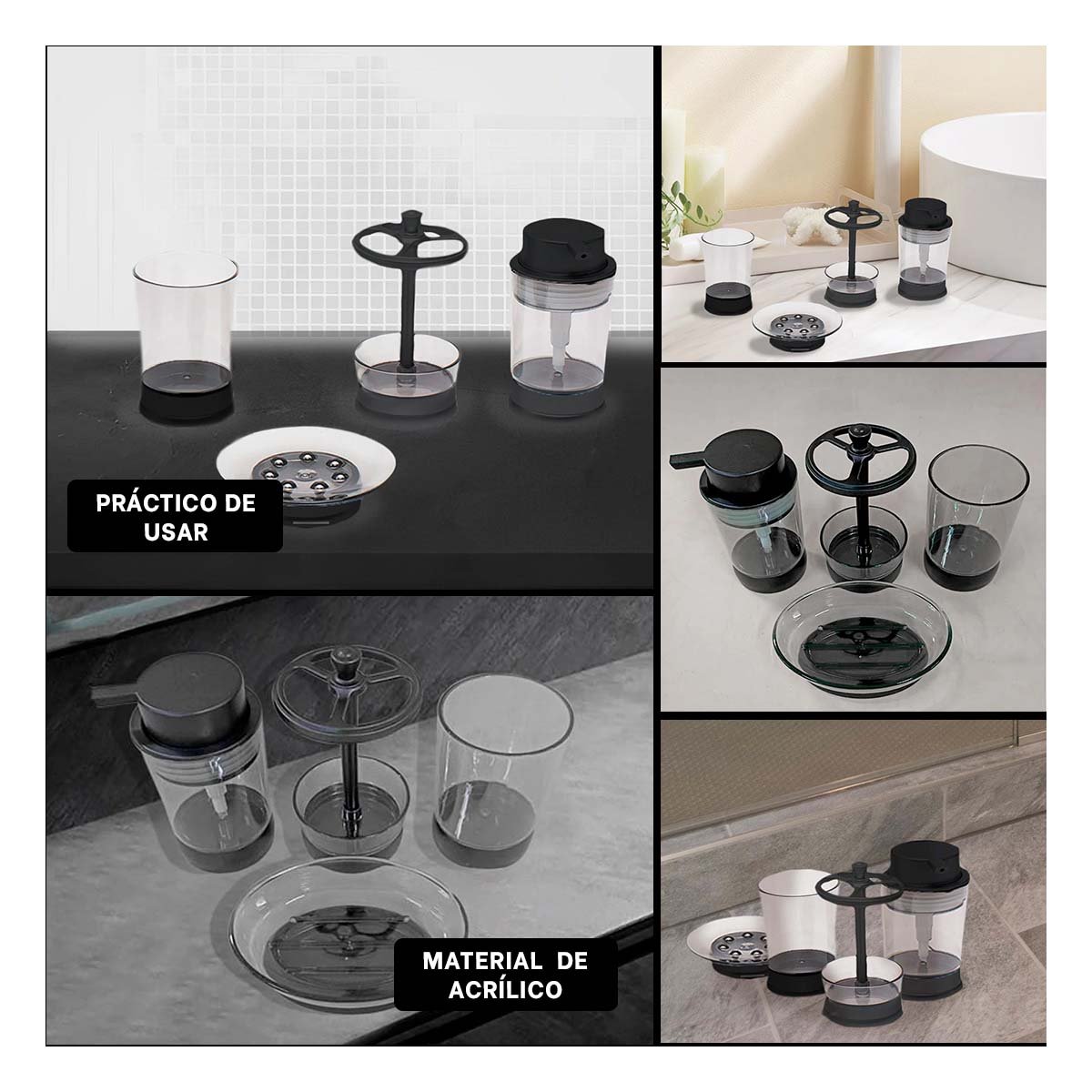 SET ORGANIZADOR ASEO 4 PIEZAS NEGRO PARA ESPACIOS DEL HOGAR ACTUAL PLUS Y+PAPEL REGALO - 3