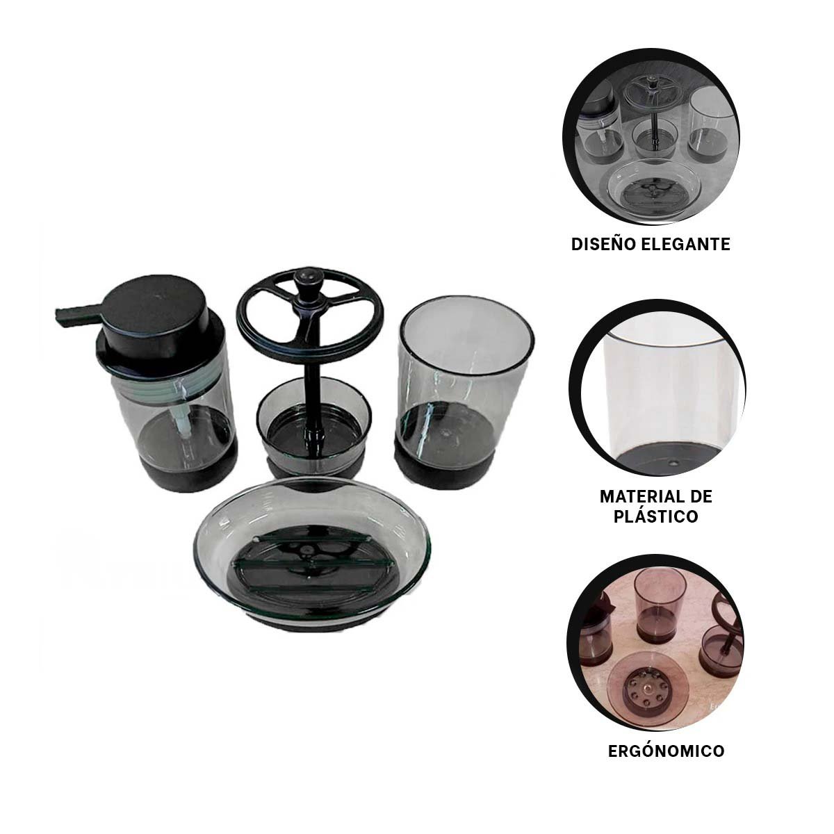 SET ORGANIZADOR ASEO 4 PIEZAS NEGRO PARA ESPACIOS DEL HOGAR ACTUAL PLUS Y+PAPEL REGALO - 5