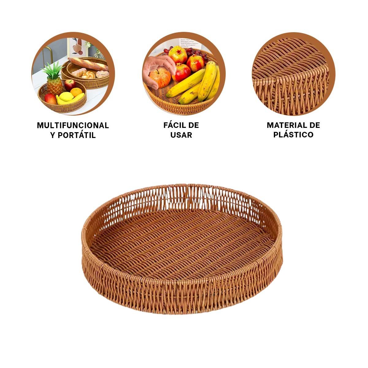 BANDEJA FUNCIONAL TEJIDA CIRCULAR 35CM MARRON PARA HOGAR MODERNO TOTAL Y+POST IT - 5