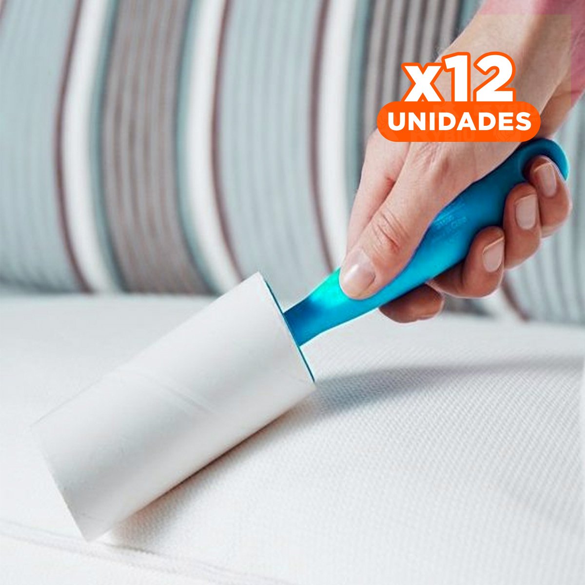 PACK12 HERRAMIENTA QUITA PELUSA EN RODILLO ADHESIVO PARA TELAS CELESTE Y+REGALO STICKER - 1