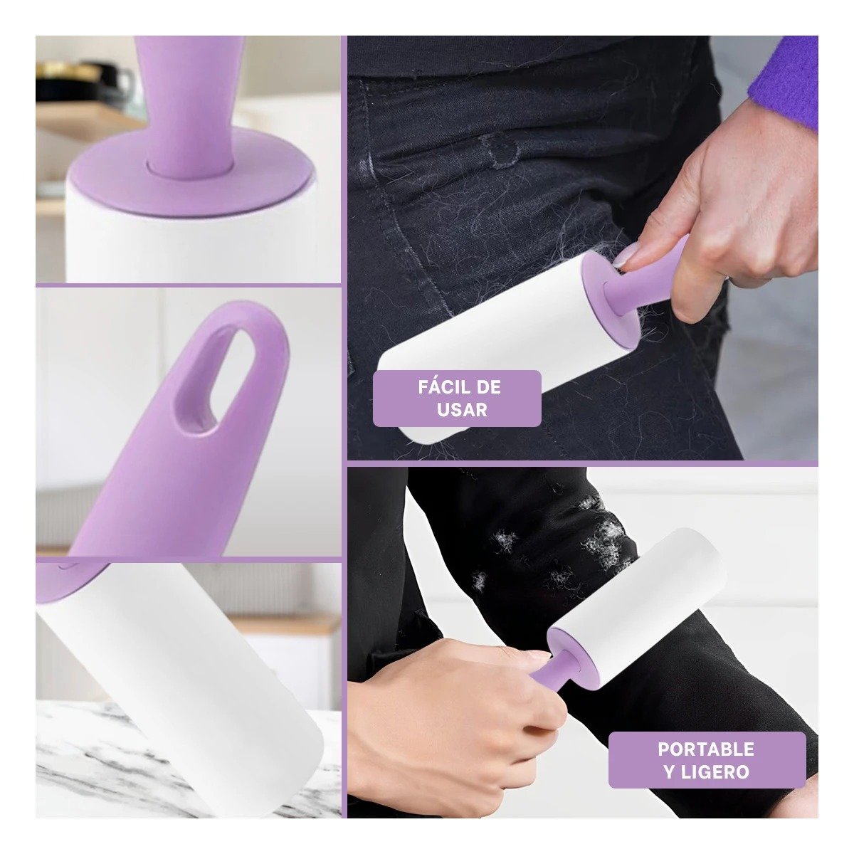 RODILLO REMOVEDOR DE PELUSA PARA PRENDAS Y SUPERFICIES EN HOGAR LILA PRO Y+PAPEL REGALO - 3