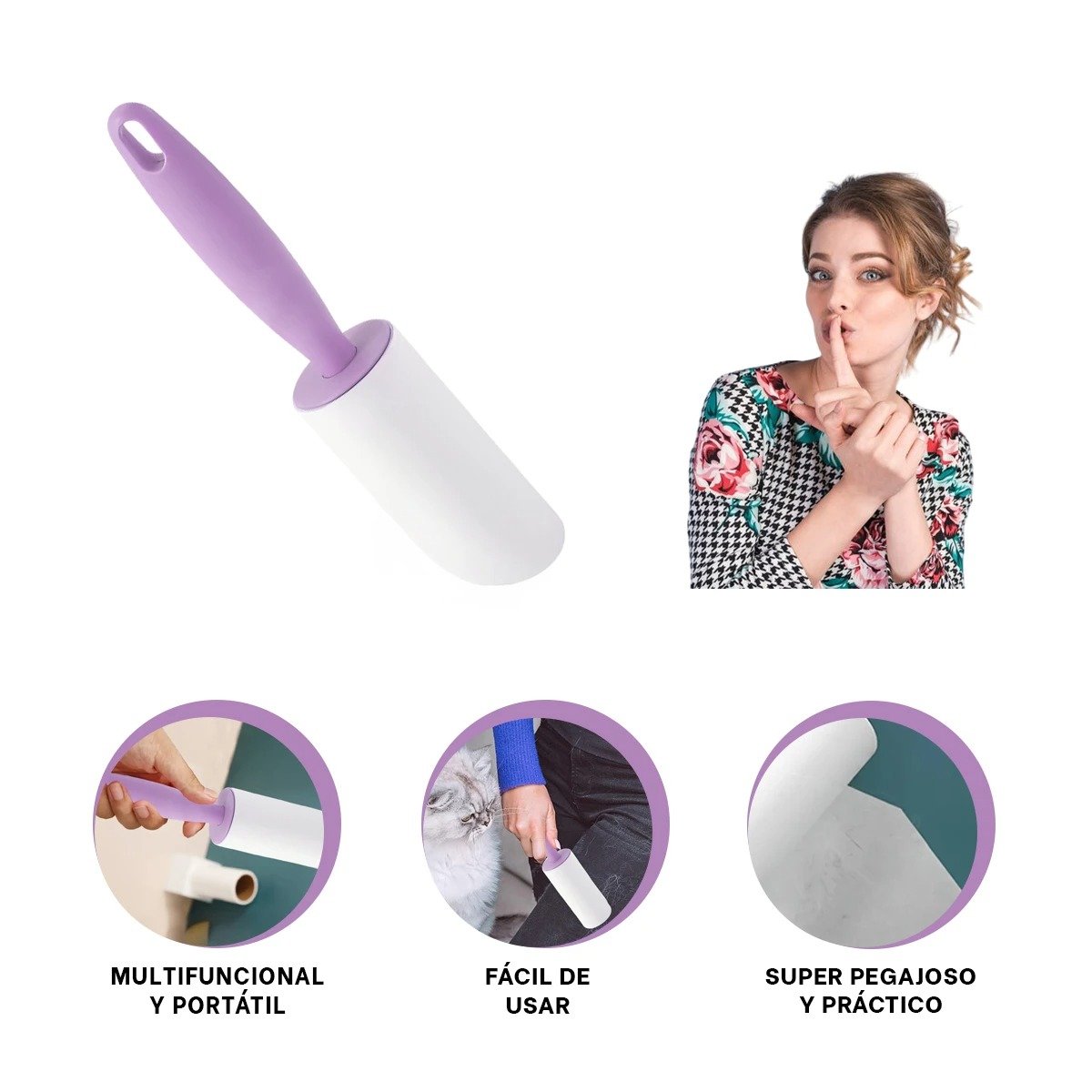 RODILLO REMOVEDOR DE PELUSA PARA PRENDAS Y SUPERFICIES EN HOGAR LILA PRO Y+PAPEL REGALO - 5