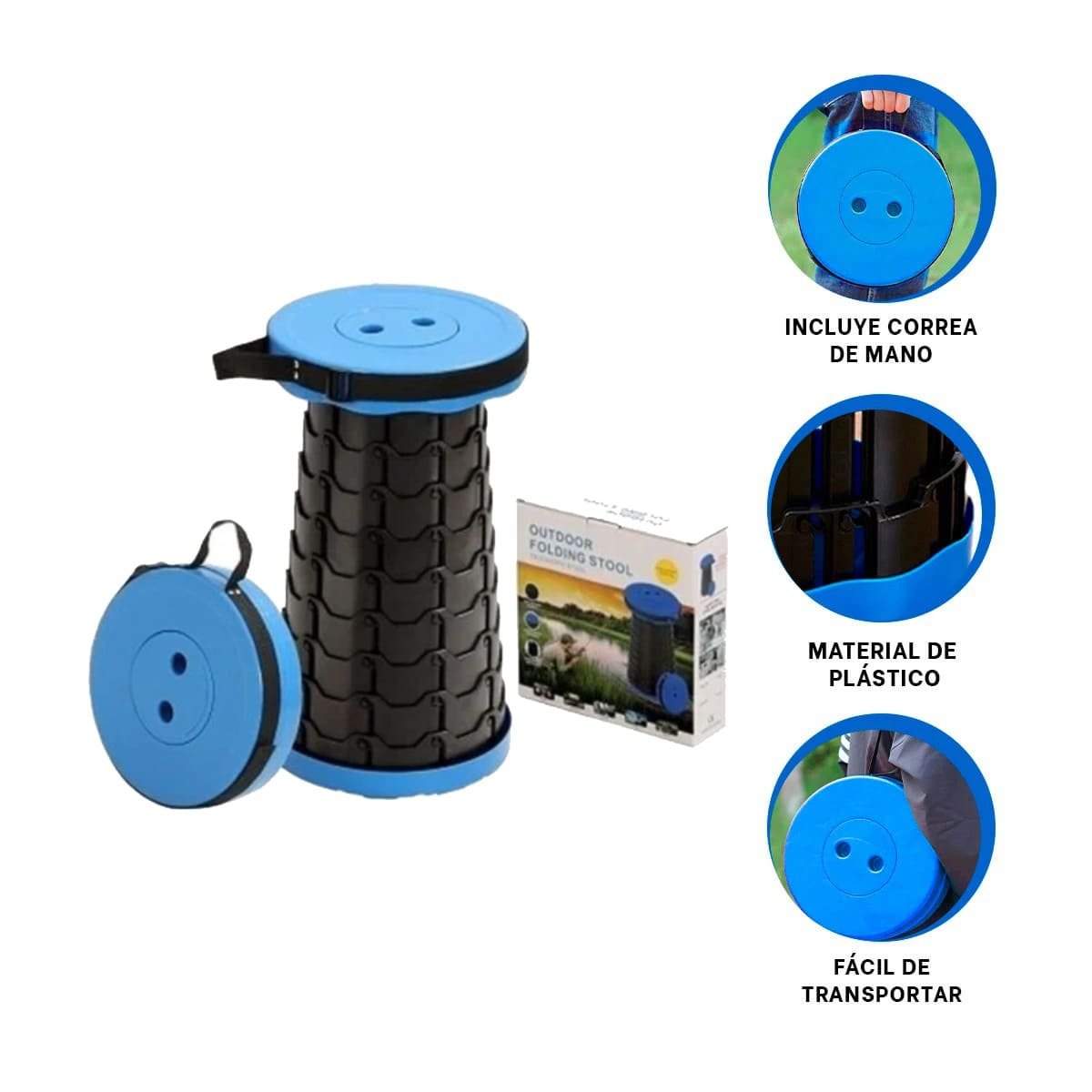 ASIENTO PLEGABLE PORTATIL CON DOBLE SEGURO PARA USO EN HOGAR Y CASA TAPA AZUL Y+PAPEL REGALO - 5