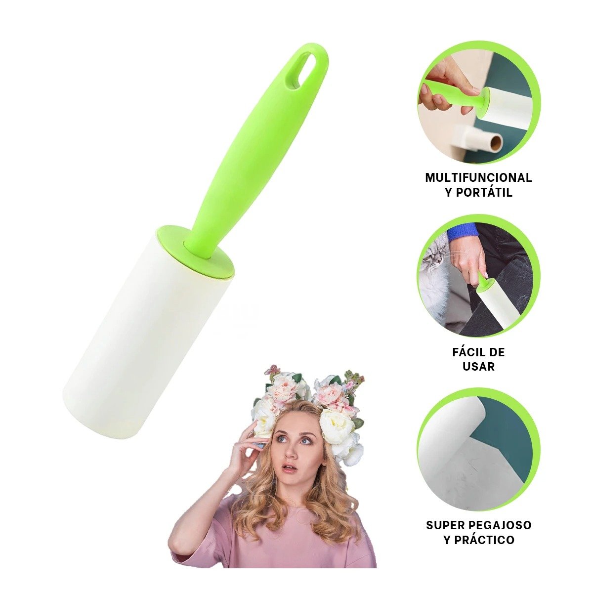 RODILLO PRACTICO QUITA PELUSA PARA ROPA DE USO DIARIO VERDE PLUS NUEVO Y+POST IT - 5