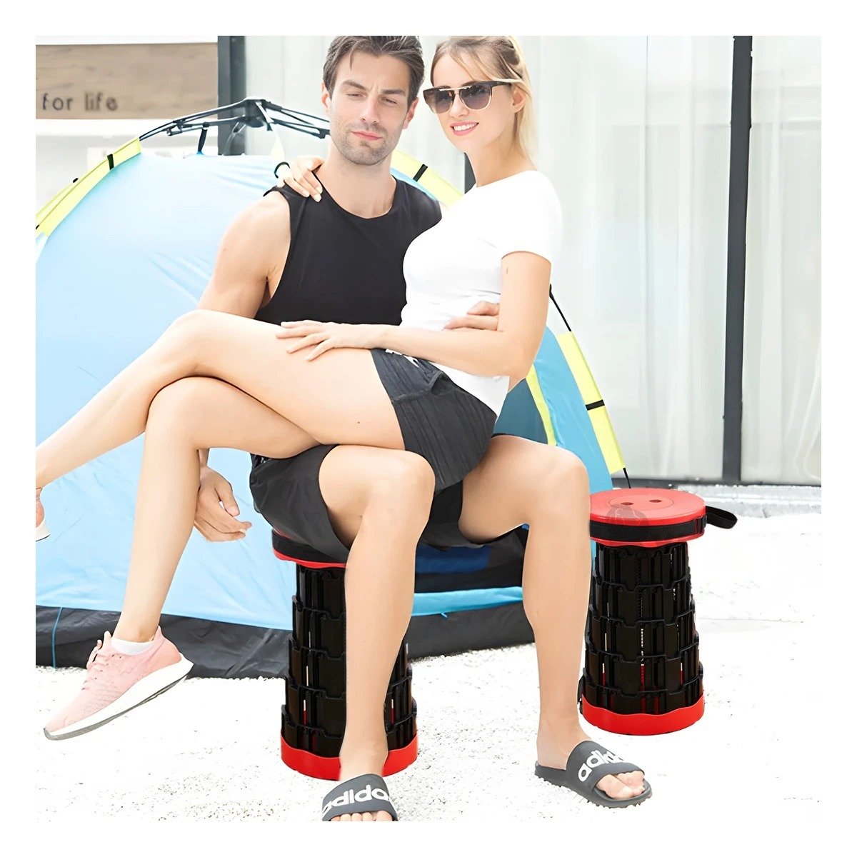 SILLA PLEGABLE 2 SEGUROS PORTATILES TAPA ROJO CENTRO NEGRO PARA USO DIARIO - 5