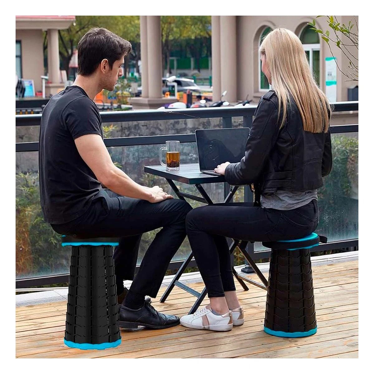 SILLON PLEGABLE PORTATIL CON DOBLE SEGURO Y TAPA TURQUEZA CENTRO NEGRO HOGAR Y+POST IT - 1