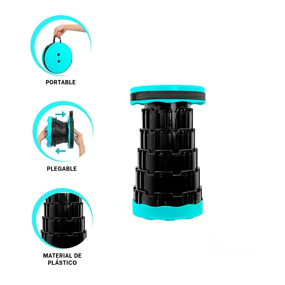 SILLON PLEGABLE PORTATIL CON DOBLE SEGURO Y TAPA TURQUEZA CENTRO NEGRO HOGAR Y+POST IT - 5