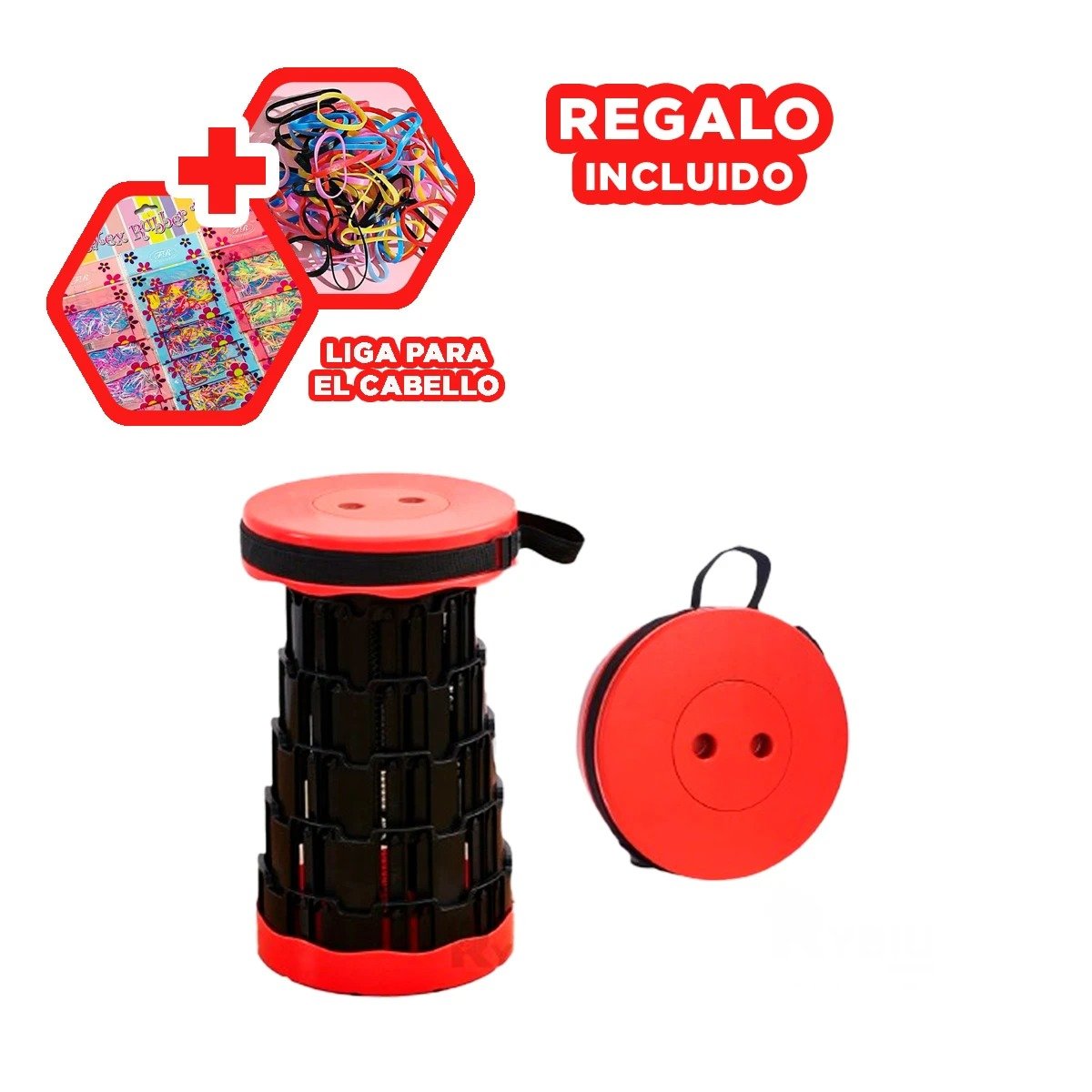 SILLA COMPACTA PLEGABLE 2 SEGUROS PORTATILES DISENO ROJO NEGRO Y+LIGAS REGALO - 2