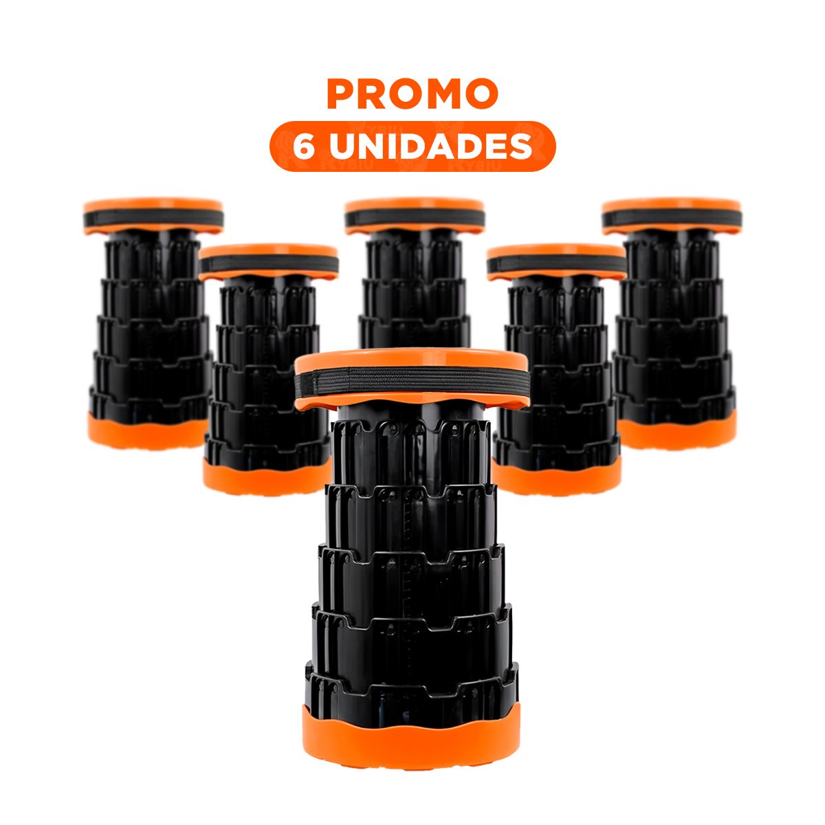 PACK6 TABURETE COMPACTO PLEGABLE 2 SEGUROS PORTATILES DISENO NARANJA NEGRO Y+REGALO STICKER - 1