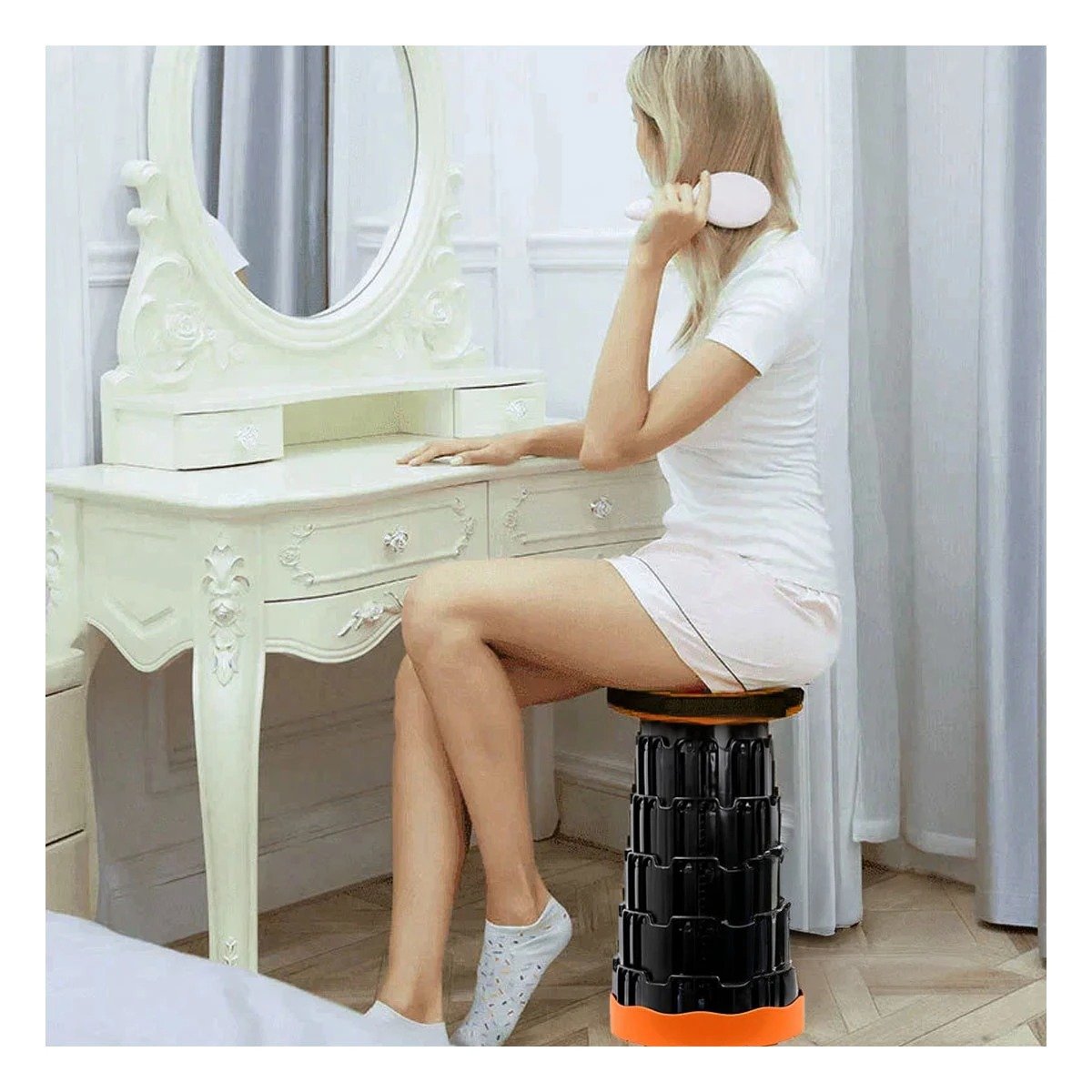 PACK6 TABURETE COMPACTO PLEGABLE 2 SEGUROS PORTATILES DISENO NARANJA NEGRO Y+REGALO STICKER - 5