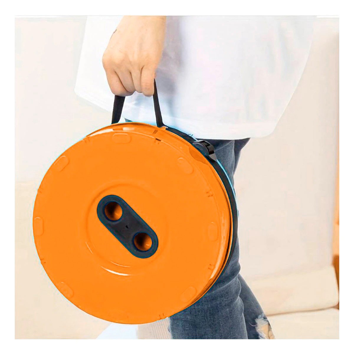 PACK12 BANQUETA PLEGABLE 2 SEGUROS PORTATILES TAPA NARANJA CENTRO NEGRO USO Y+PAPEL REGALO - 3