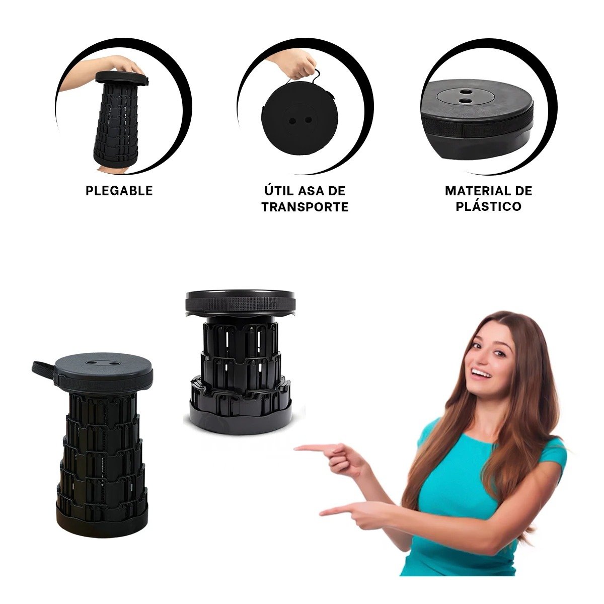 BUTACA PLEGABLE PORTATIL TODO NEGRO CON DOS SEGUROS PARA CASA Y ACTIVIDADES Y+PAPEL REGALO - 5