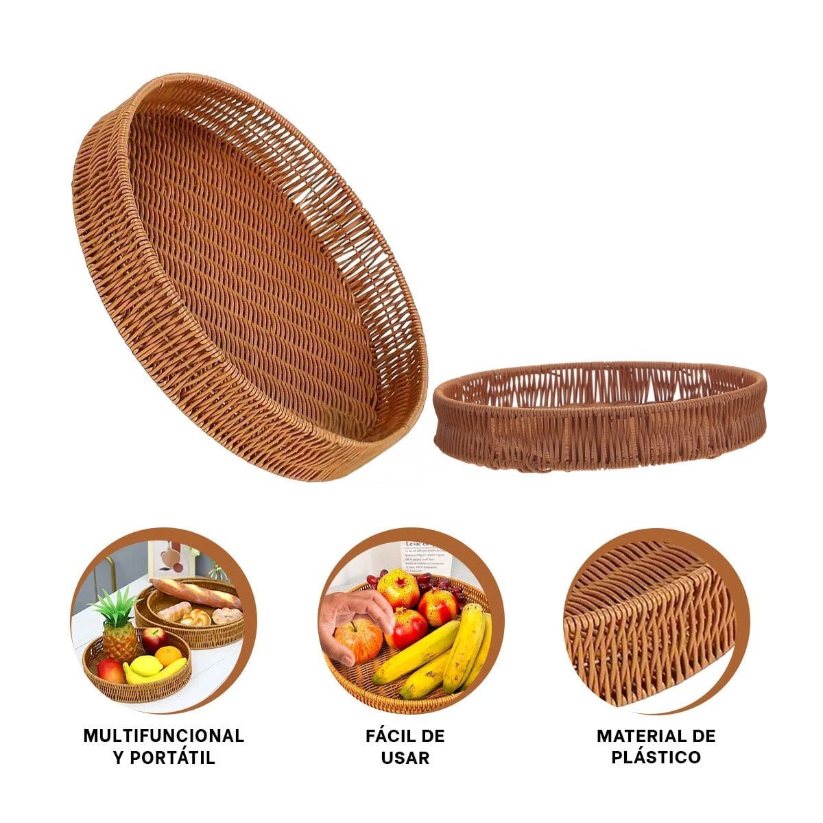 BANDEJA FUNCIONAL TEJIDA CIRCULAR 30CM MARRON PARA HOGAR MODERNO TOTAL Y+POST IT - 5